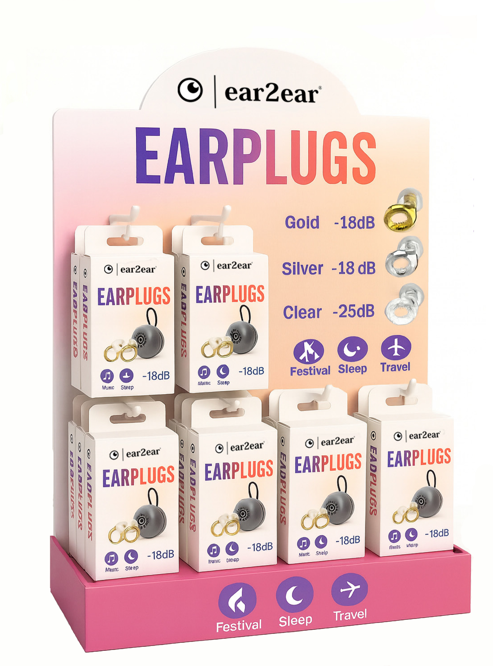 999 POS115 kartonnen display Earplugs 3 kleuren